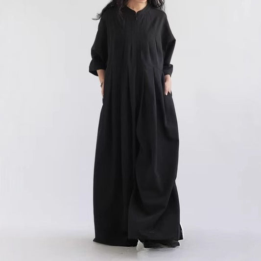 【ボトムス】日系スタンドカラーワンピース風オールインワン｜七分袖×ナチュラル可愛い大人シルエット