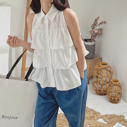 【トップス】デザイン性あり シャツ 夏用 フリル付き ゆったり 韓国風 小柄女性向け【JZシリーズ】