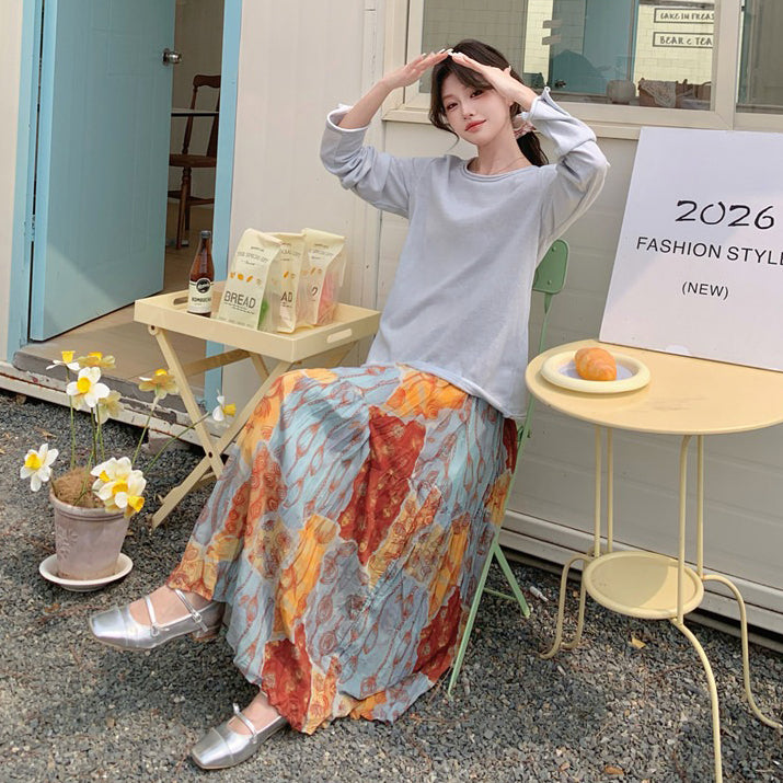 【セットアップ】花柄トップス＆スカート 上下セット レディース 体型カバー おしゃれ OOTD 上品セット【SHシリーズ】