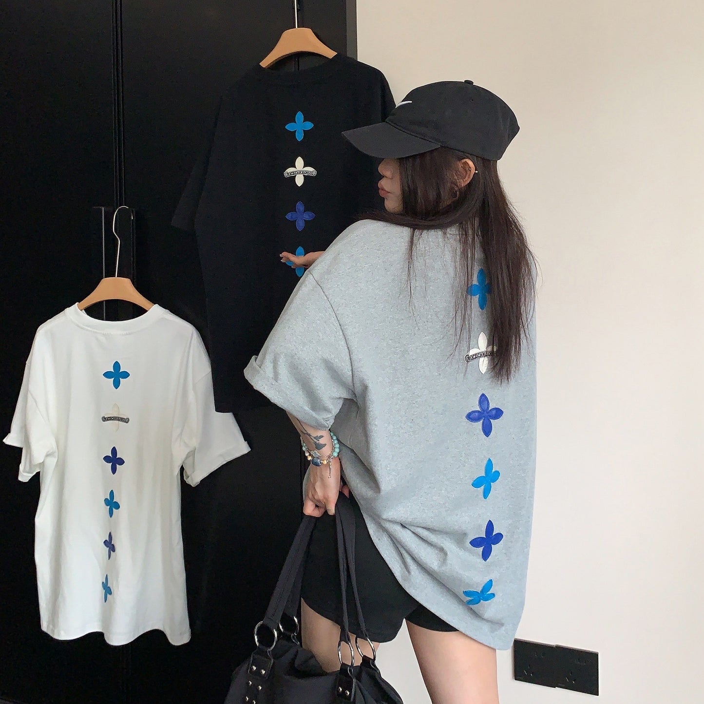【トップス】アメリカンレトロ パッチ刺繍 コットンTシャツ 【FCシリーズ】