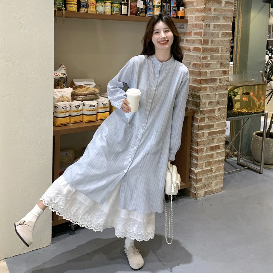 2点セット！【セットアップ】ハイセンス ストライプワンピース+スカート セット レディース 春秋 韓国風 優しげムードの絶美コーデ【JZシリーズ】