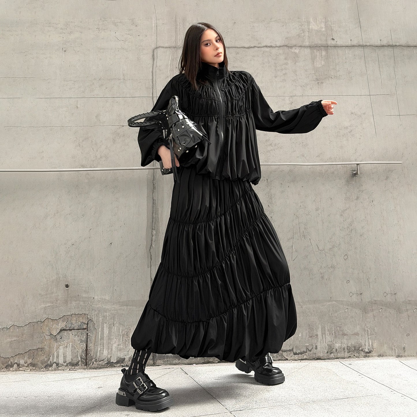 【セットアップ】【単品注文】日系ダークスタイル プリーツ ジャケット＋スカート 春新作 ゆったり 上下セット【AHシリーズ】