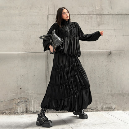 【セットアップ】【単品注文】日系ダークスタイル プリーツ ジャケット＋スカート 春新作 ゆったり 上下セット【AHシリーズ】