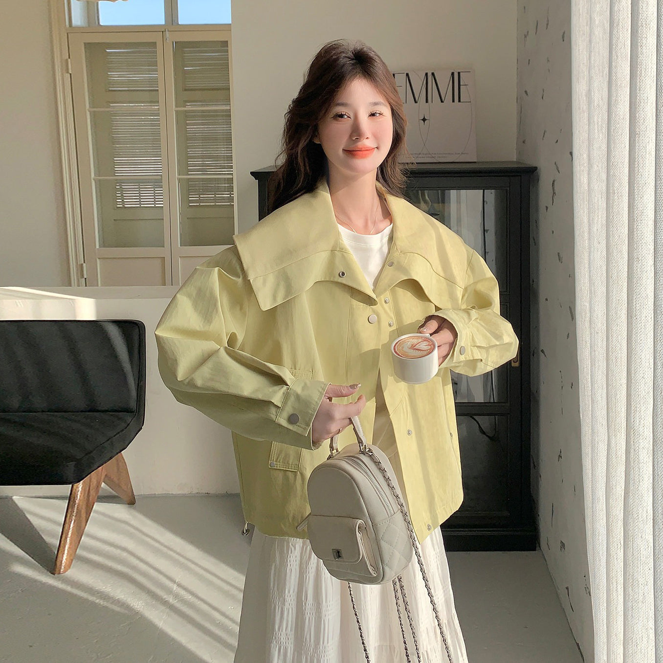 【アウター】韓国風イエロージャケット レディース ショート丈 大人可愛い 小柄さん向け 秋コーデ【JZシリーズ】