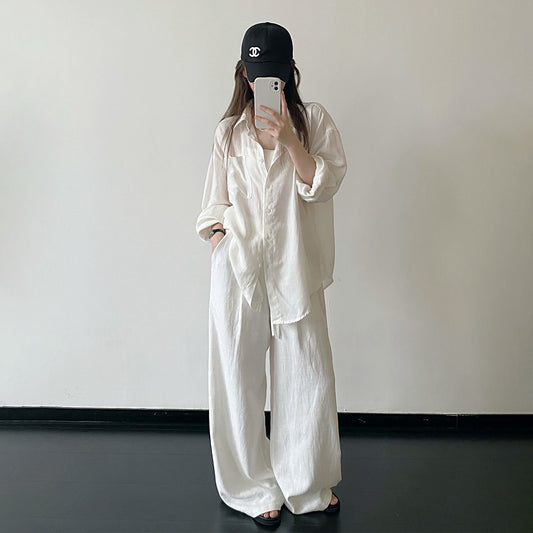 【セットアップ】【単品注文】リネンシャツ + パンツ 上下セット 春夏 ゆったり ルーズフィット レトロ カジュアル きれいめ リラックスコーデ【FCシリーズ】