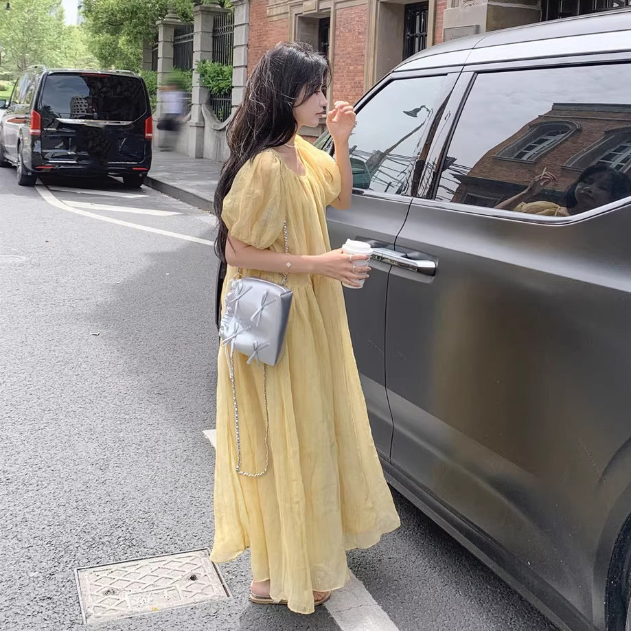 【ワンピース】フレンチ風 夏 ビーチリゾート 独特デザイン 半袖ワンピース