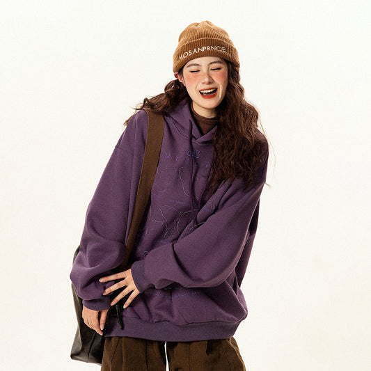 【トップス】ヴィンテージ風 デザイン 蝶刺繍 フードパーカー レディース 新作 ゆったり リラックス 長袖 トップス【FCシリーズ】