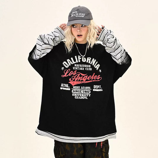 【トップス】ファッション フェイクレイヤード しま模様 合わせやすい Ｔシャツ【FCシリーズ】