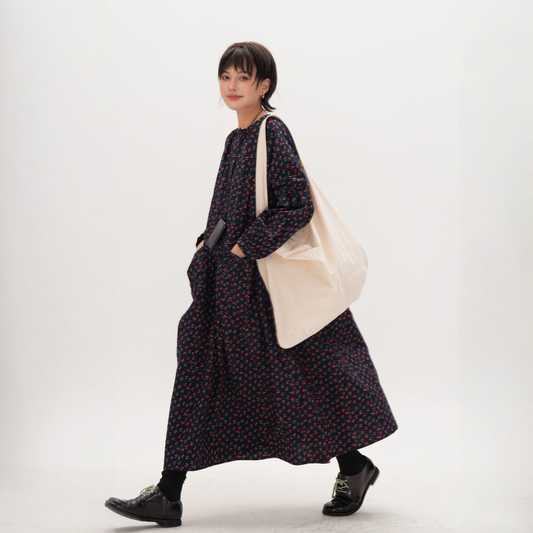 【ワンピース】春 秋 小花柄 インサイドポケット ロング 長袖 ワンピース 【SHシリーズ】【JZシリーズ】