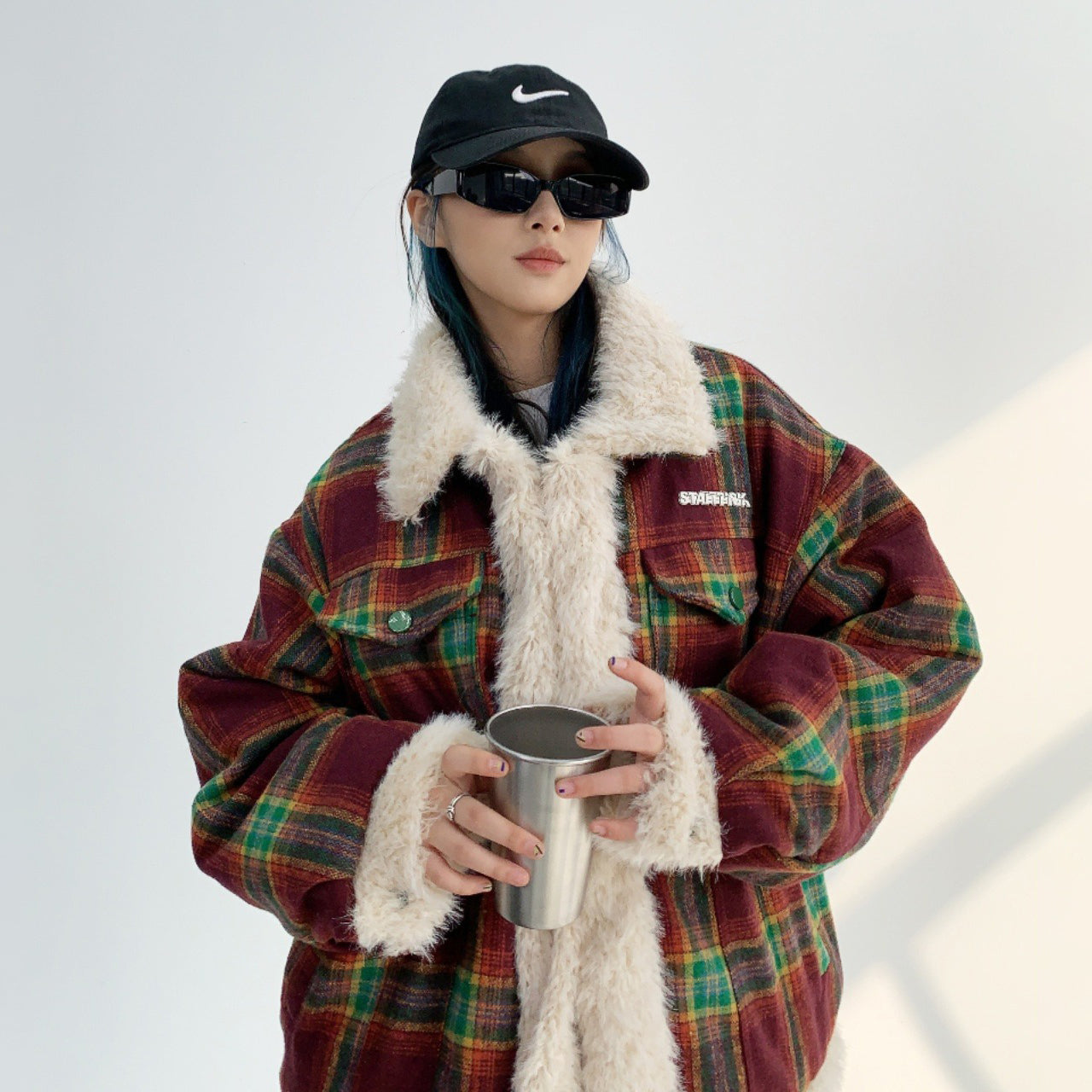 【アウター】秋冬 レトロ ゆったり 厚い保温 切り替えし チェック柄 ジャケット【FCシリーズ】