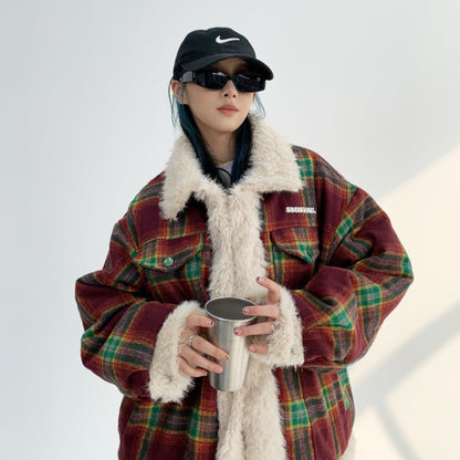 【アウター】秋冬 レトロ ゆったり 厚い保温 切り替えし チェック柄 ジャケット【FCシリーズ】