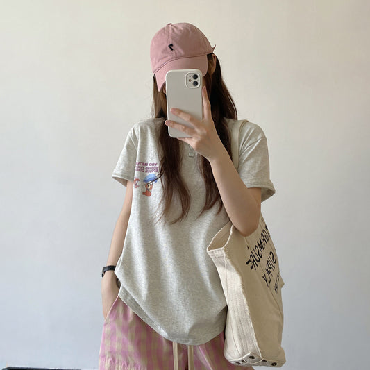 【トップス】Tシャツ レディース コットン カラープリント 半袖 ゆったり カジュアル【FCシリーズ】