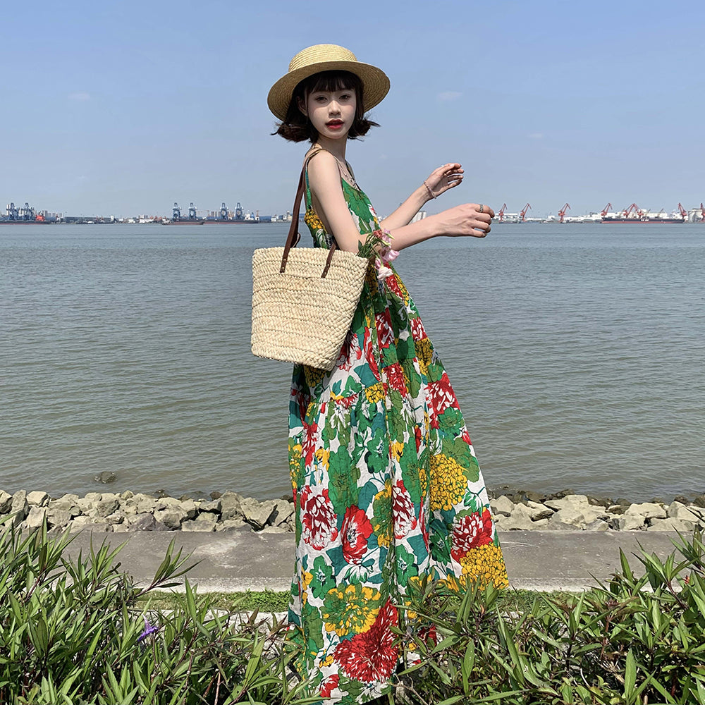 💫トレンド最前線！【ワンピース】 ヴィンテージ風 ゆったり カジュアル 夏 スリム効果 ロングノースリーブワンピース【SHシリーズ】