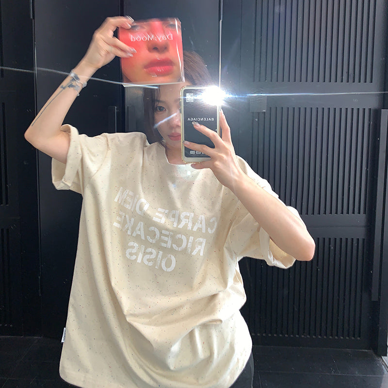 【トップス】ストリート系 ヴィンテージ加工 スノーフレーク柄Tシャツ 夏 レディース ルーズ 半袖【FCシリーズ】