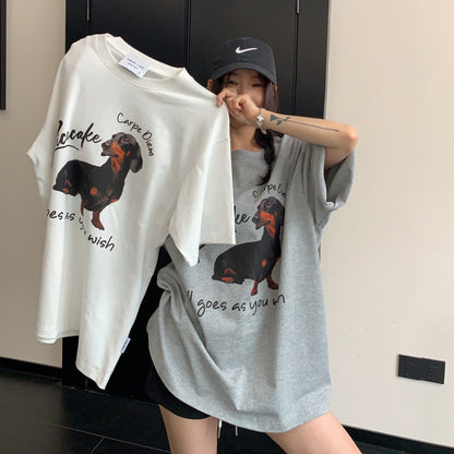【トップス】オーバーサイズ カートゥーンプリント 半袖Tシャツ レディース カジュアル ストリート系 リラックス感【FCシリーズ】