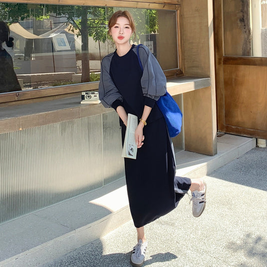 2点セット！【セットアップ】韓国風 カジュアル スポーツ 春秋 雰囲気感 切替スウェット＋スカート 上下セット【JZシリーズ】