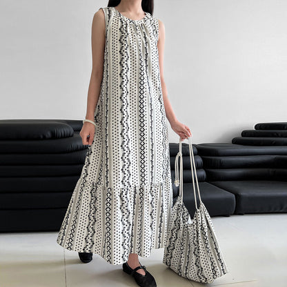 【ワンピース】バッグ付き 韓国風 気質 民族風 フラワープリント 夏新作 ノースリーブワンピース【SHシリーズ】