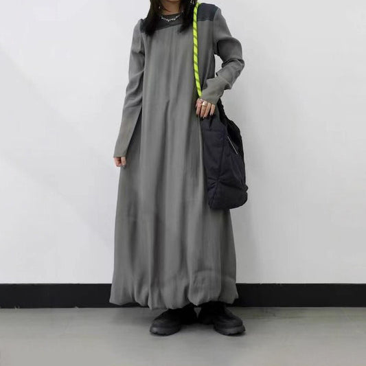 【ワンピース】韓国・日系風 ラウンドネック 切替デザイン 長袖 ロングワンピース【JZシリーズ】