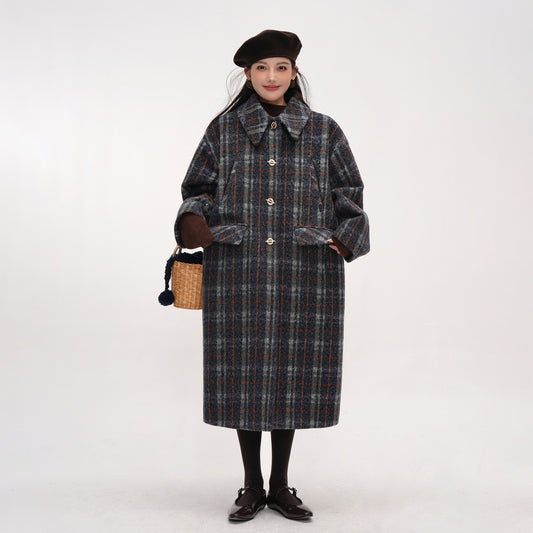 【アウター】チェック柄 ウール調レディース 秋冬 ゆったり シルエット ミドル丈 レトロ コート 【JZシリーズ】【25~30日内発送】