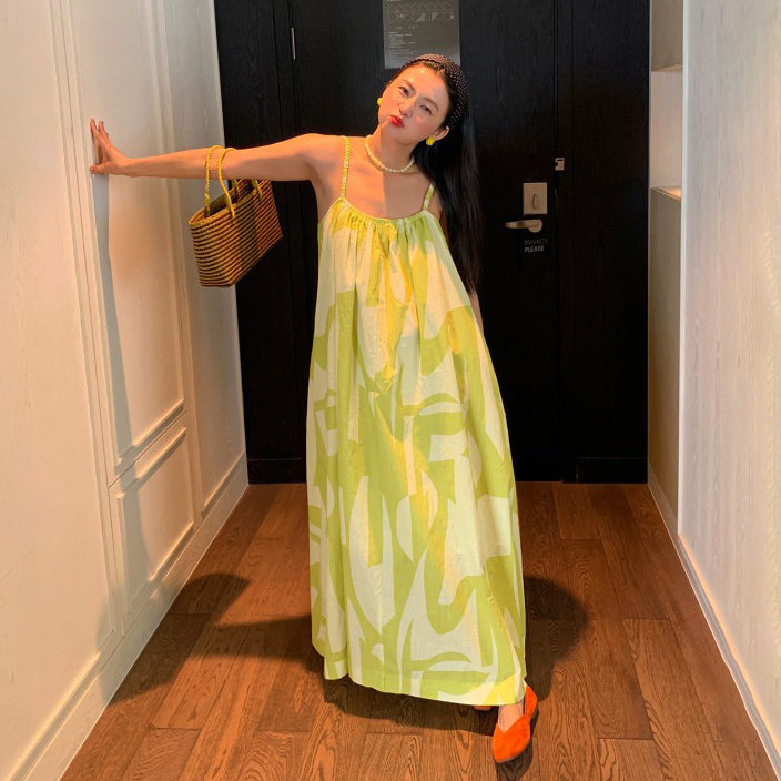 【ワンピース】夏 コットン100％ ゆったりシルエット 花柄 ノースリーブキャミワンピース【SHシリーズ】