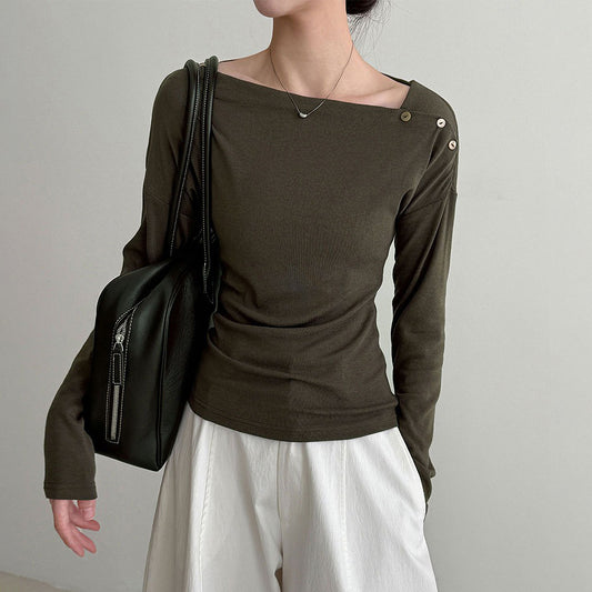 【60%OFF⭐️早い者勝ち】【トップス】オフショルダー 長袖インナー向け 美シルエット ニット Tシャツ【JZシリーズ】