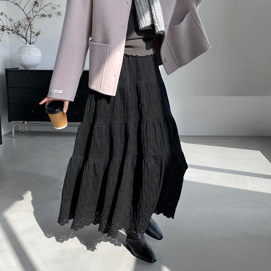 【ボトムス】厚手レース ハイウエストAラインロングスカート ❄️秋冬【JZシリーズ】