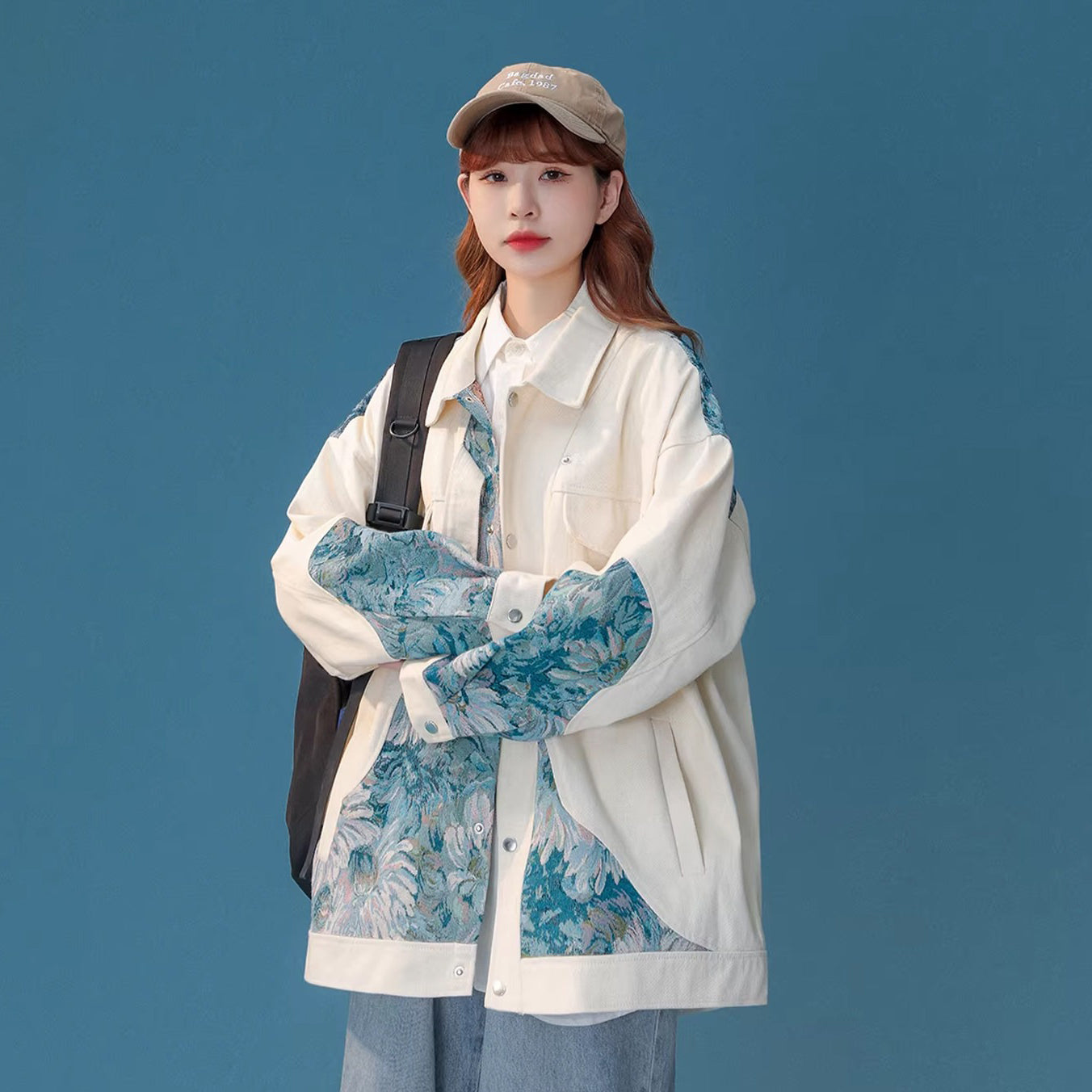 【アウター】花柄 ワーク風 ジャケット レディース INS カジュアル ゆったり ブルゾン【FCシリーズ】