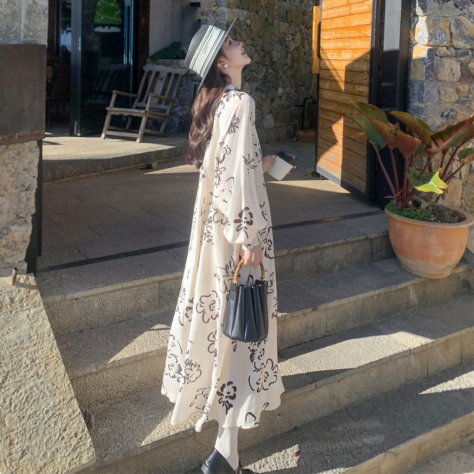 【ワンピース】若見え 上品 花柄 春秋 フレンチ風 大人気 個性的長袖ワンピース【SHシリーズ】