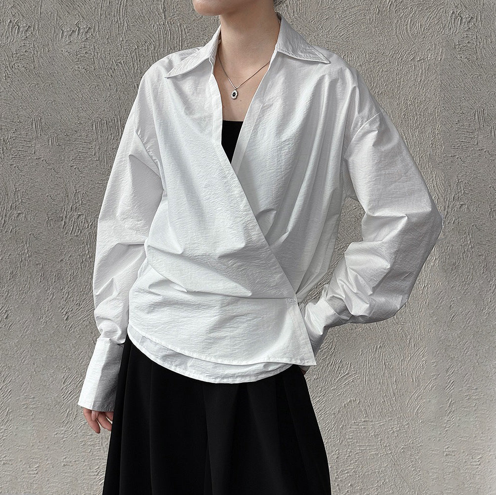 【トップス】Vネック ウエストマークシャツ レディース  韓国風ハイセンスブラウス【SNシリーズ】