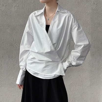 【トップス】Vネック ウエストマークシャツ レディース  韓国風ハイセンスブラウス【SNシリーズ】