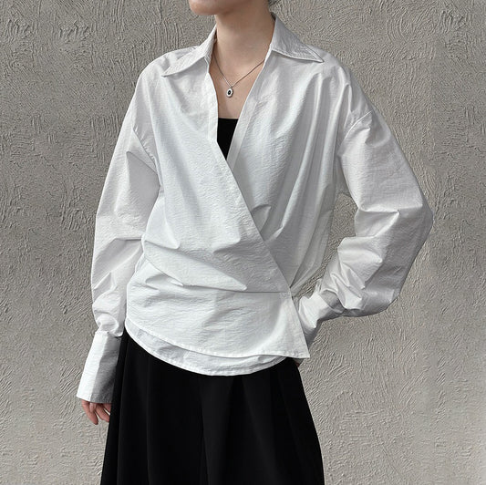 【トップス】Vネック ウエストマークシャツ レディース  韓国風ハイセンスブラウス【SNシリーズ】