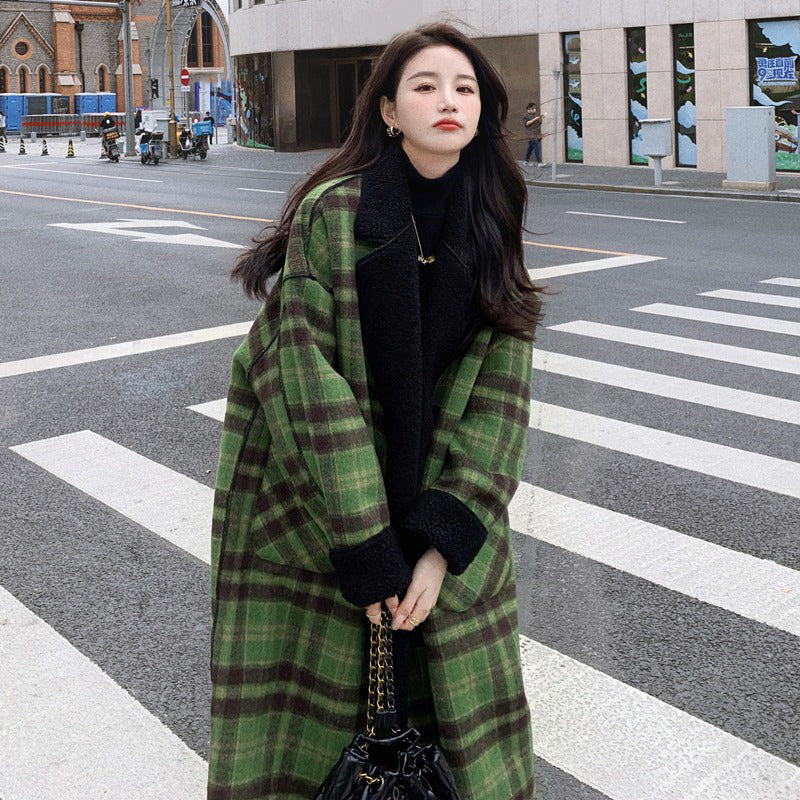 【アウター】2WAY仕様で着回し自在✨！リバーシブル チェック柄 レディース 冬新作 韓国風 ゆったり 厚手 ウールコート【JZシリーズ】