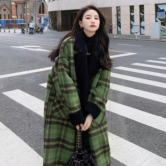 【アウター】2WAY仕様で着回し自在✨！リバーシブル チェック柄 レディース 冬新作 韓国風 ゆったり 厚手 ウールコート【JZシリーズ】
