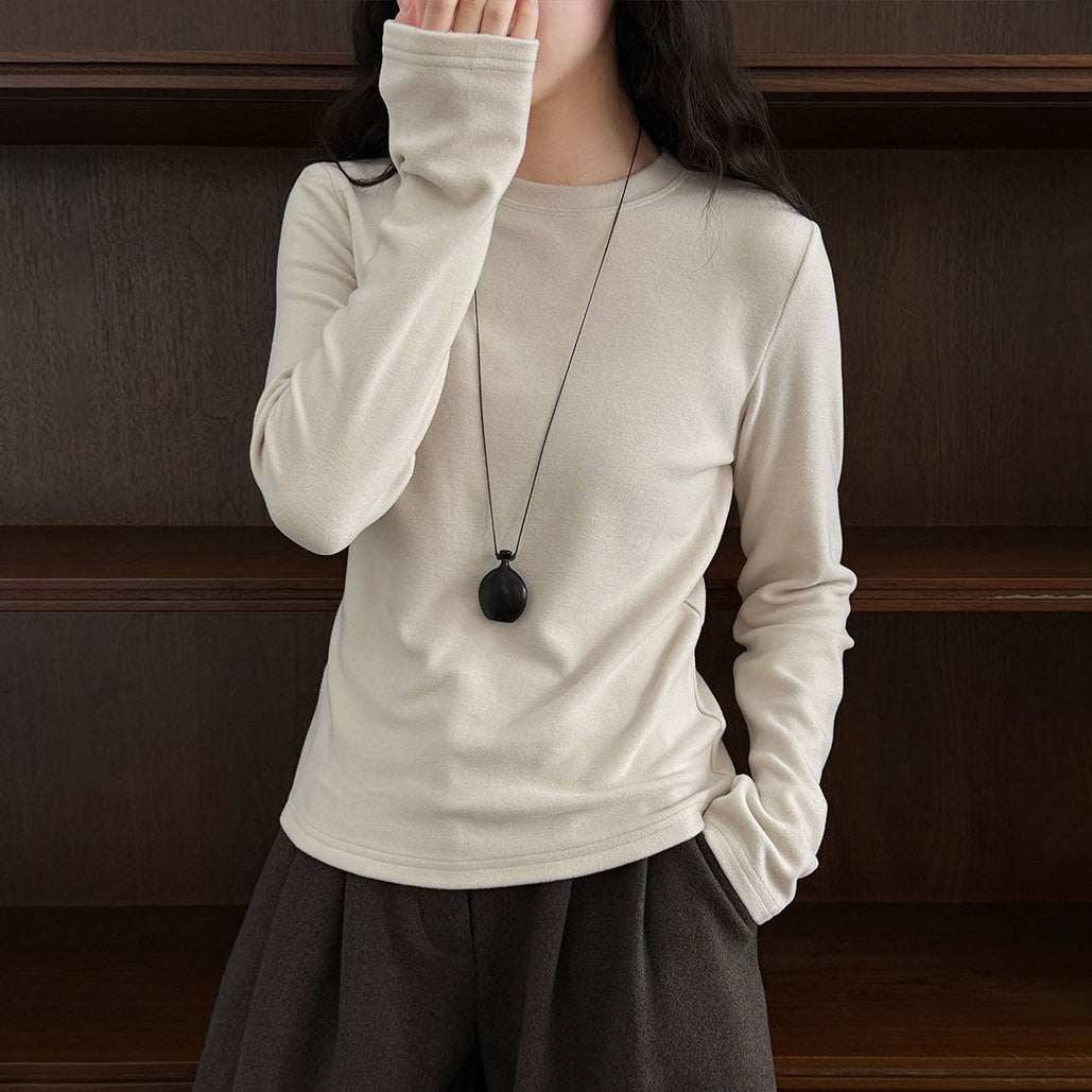 【トップス】綿ニット 丸首 インナーＴシャツ レディース 秋冬 タイトフィット【JZシリーズ】