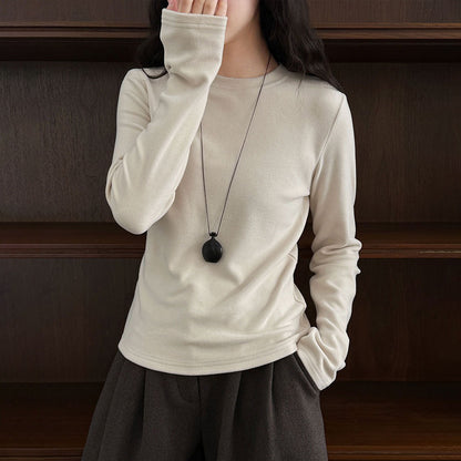 【トップス】綿ニット 丸首 インナーＴシャツ レディース 秋冬 タイトフィット【JZシリーズ】