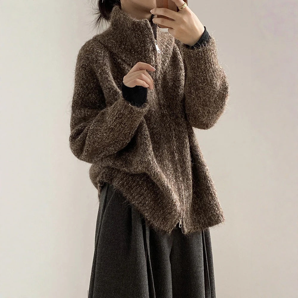 【トップス】春 秋 冬 もっちり ハイネック こなれ感 ジップ セーター 【SNシリーズ】