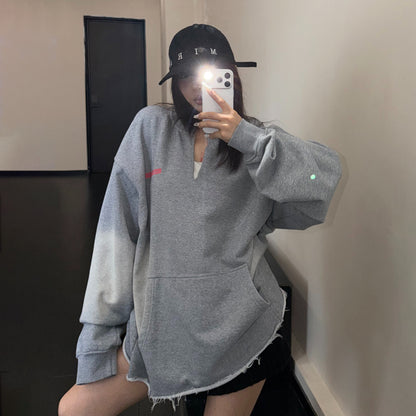 【トップス】グラデーションウォッシュスウェット レディース 古着風 厚手トレーナー ゆったりシルエット パーカー【FCシリーズ】