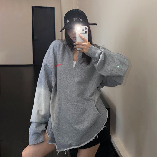 【トップス】グラデーションウォッシュスウェット レディース 古着風 厚手トレーナー ゆったりシルエット パーカー【FCシリーズ】