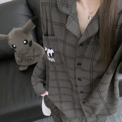 【インナー】チェック柄 パンダ 薄手 保温 ルームウェア レディース/メンズ ペア対応 秋冬