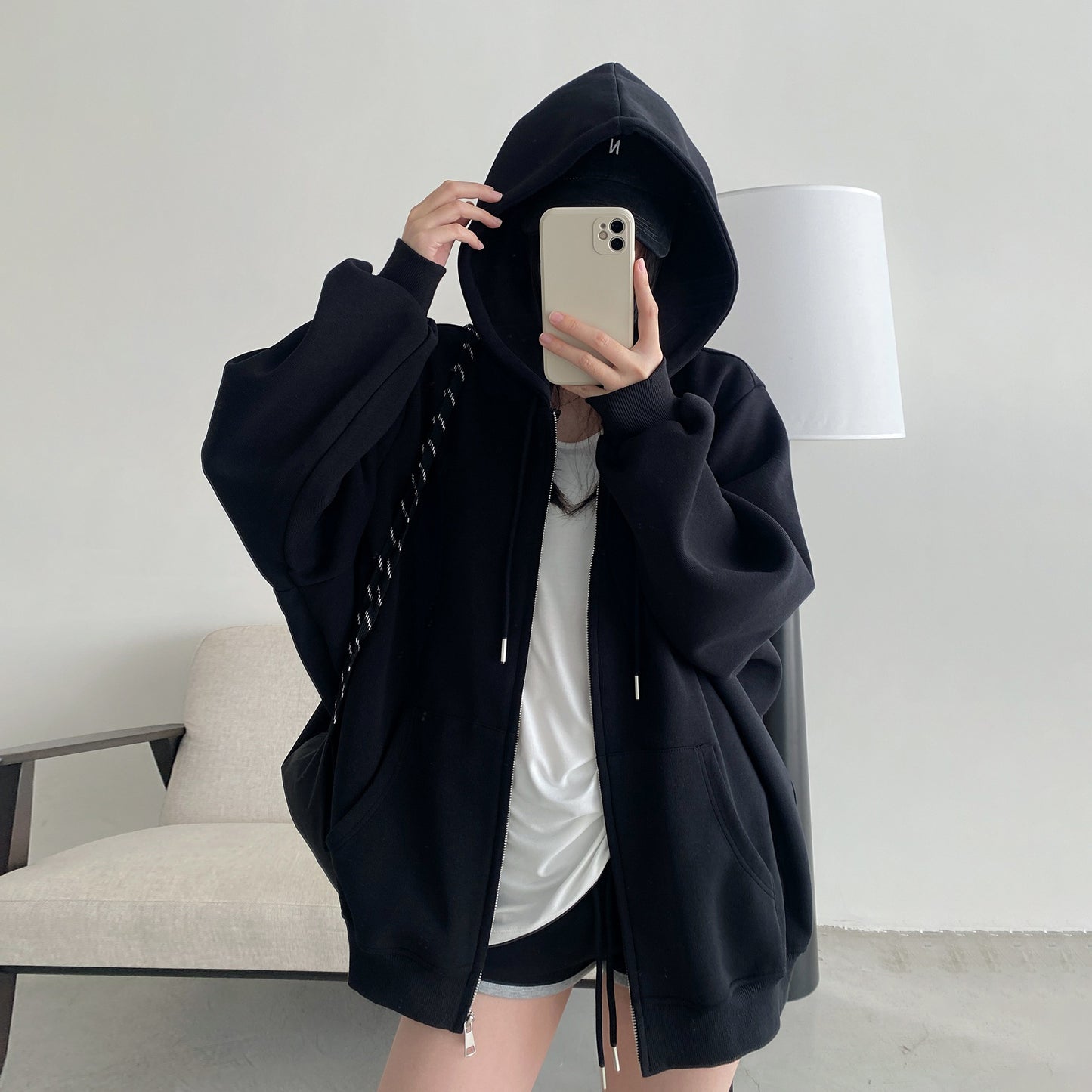 【アウター】重厚生地 ゆったりシルエット フード付きジップパーカー レディース 春秋 スウェットジャケット【FCシリーズ】