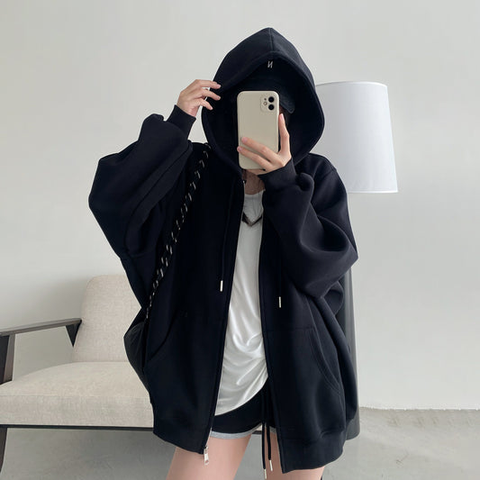 【アウター】重厚生地 ゆったりシルエット フード付きジップパーカー レディース 春秋 スウェットジャケット【FCシリーズ】