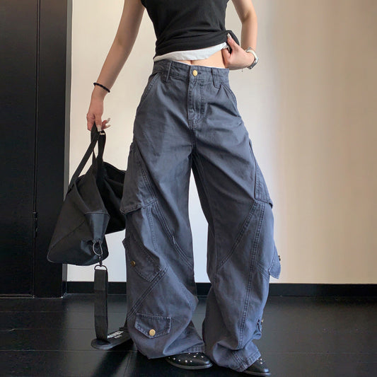 【ボトムス】ワイドカーゴパンツ レディース 秋新作 ヴィンテージ加工 ストレートシルエット ルーズ感 アメカジ【FCシリーズ】