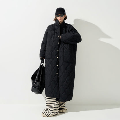 【アウター】ダイヤ柄 ハイネック 中綿ジャケット レディース 秋冬 韓国風 ゆったり あったか ロング丈 綿入れコート【シリーズ】
