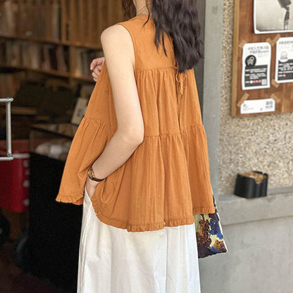 【トップス】夏 カジュアル若見え 独特デザイン ゆったり スリム見せ ノースリーブシャツ【JZシリーズ】