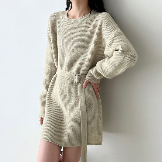 【ワンピース】秋新作 ウエストマーク ニット長袖ワンピース レディース 着痩せ デザイン性 おしゃれコーデ【JZシリーズ】