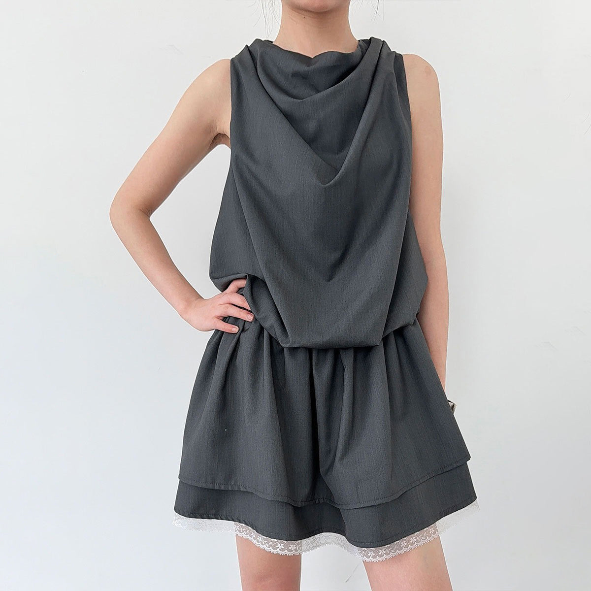 【ワンピース】韓国風 レイヤード 夏 涼しげ Aライン ノースリーブ ショート丈 ワンピース【JZシリーズ】