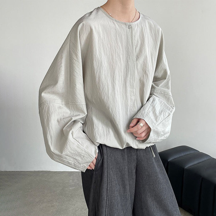 【トップス】ドロップショルダー シャツ 新作 ラウンドネック 長袖 ドローストリング ゆったり 体型カバー 上品【JZシリーズ】