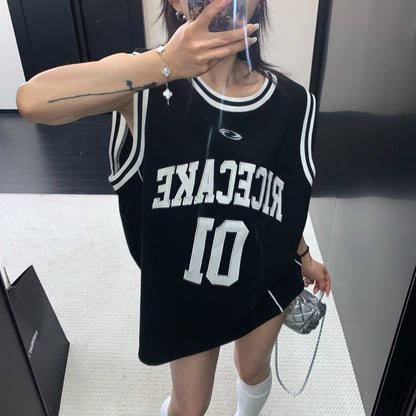 【トップス】タンクトップ レディース 夏 刺繍 ノースリーブ オーバーサイズ ゆったり スポーツ風 人気 リラックスコーデ【FCシリーズ】