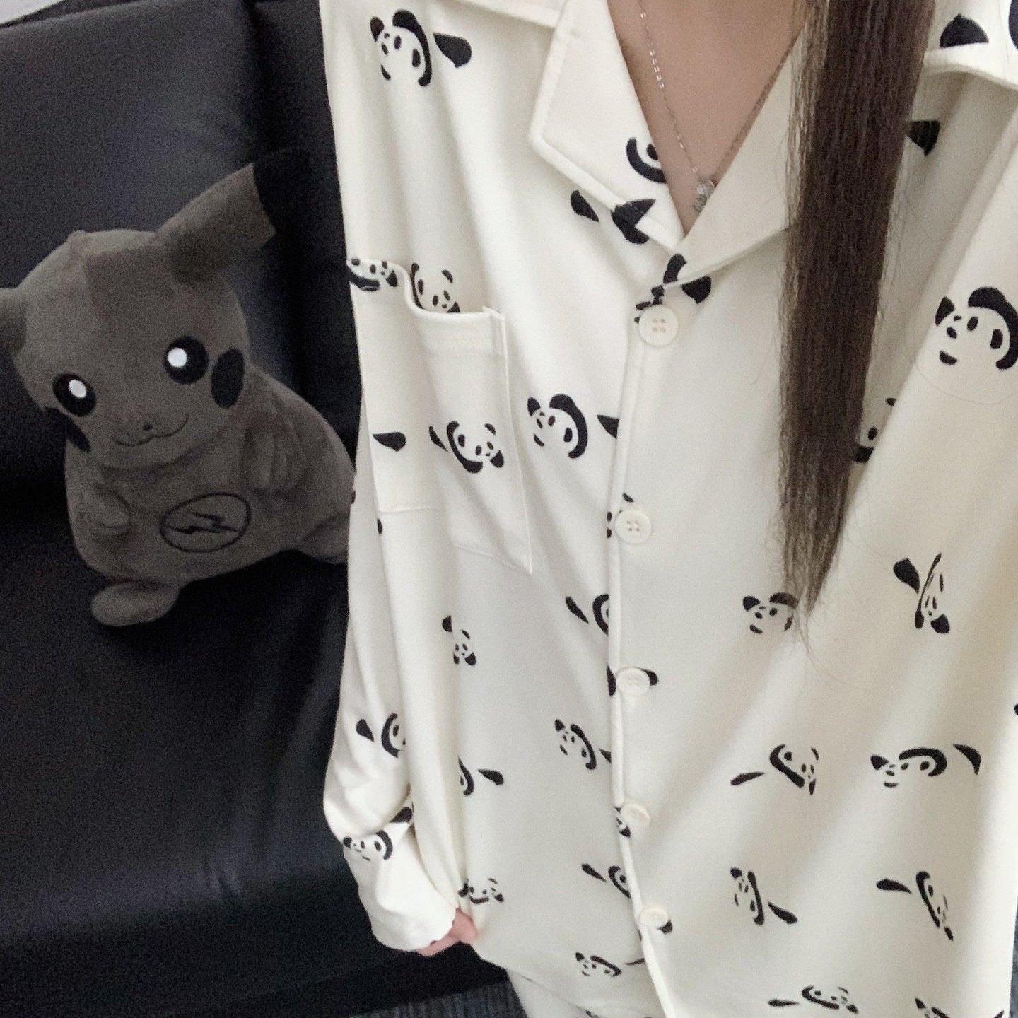 【インナー】パンダ柄 デロン 保温 ルームウェア ペア対応 男女兼用  カートゥーン 秋冬新作