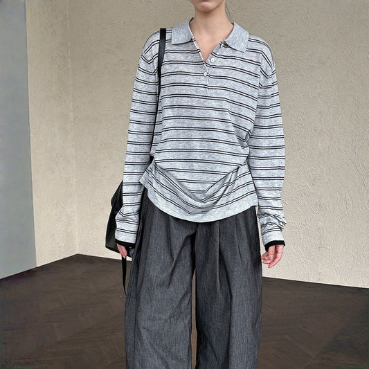 【トップス】春 秋 夏 冬 ボーダー柄  POLOネック  配色カジュアル Ｔシャツ 【JZシリーズ】